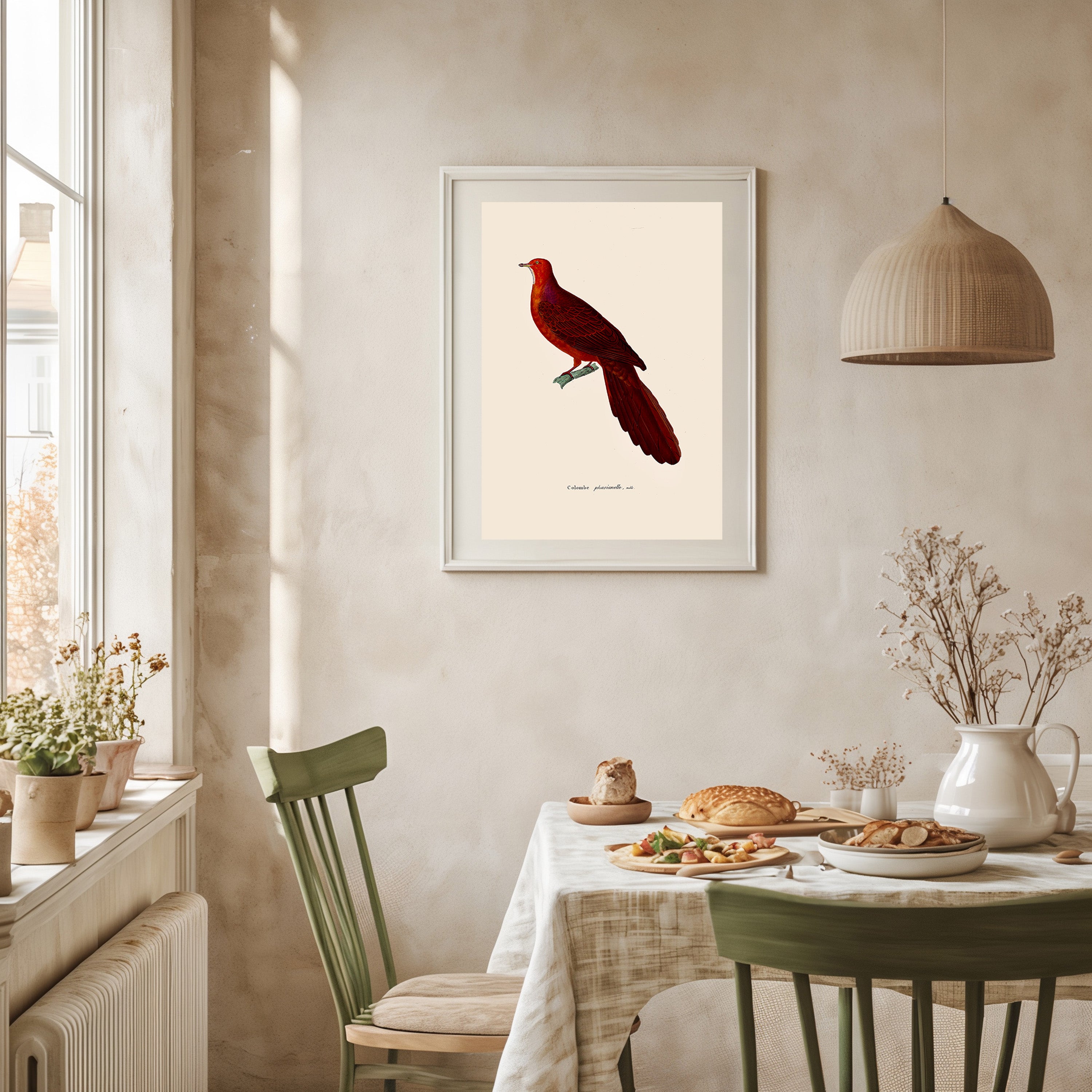 Red Parrot Minimal Print – Modern Tropical Bird Illustration | Sleek Minimalist Wall Art