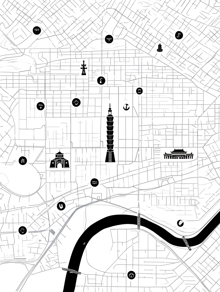 Taipei City Map Poster – Black and White Minimalist Wall Art Print