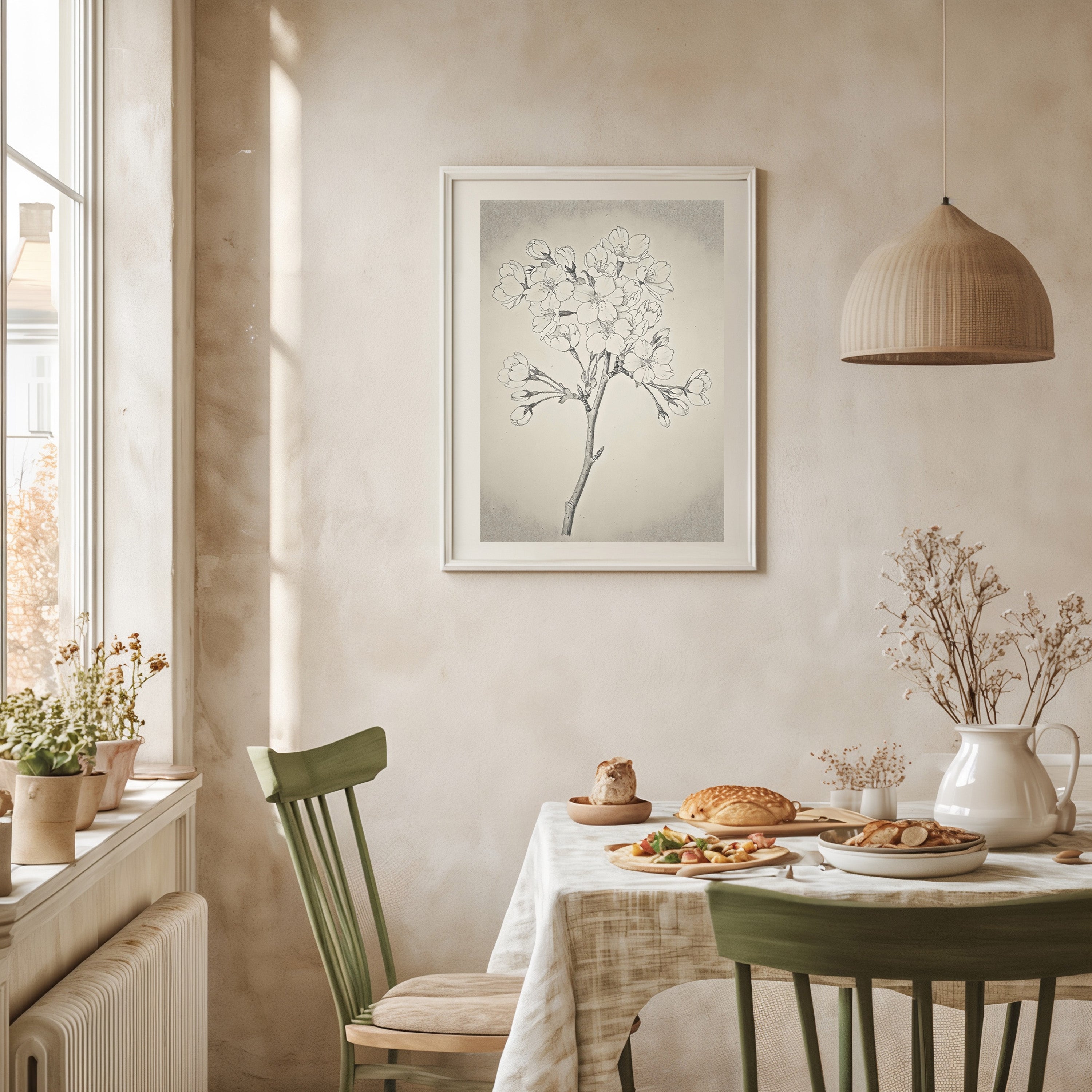 Linework Floral Branch – Minimalist Botanical Illustration Print | Elegant Vintage Wall Art