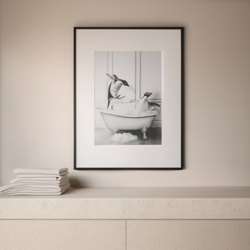 Bathing Penguins Poster