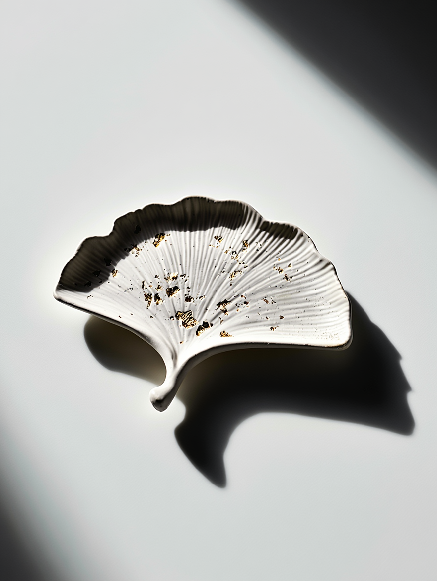 Ginkgo Leaf Tray, White Plaster Trinket Dish, Handmade Minimalist Decor, Jewelry Tray