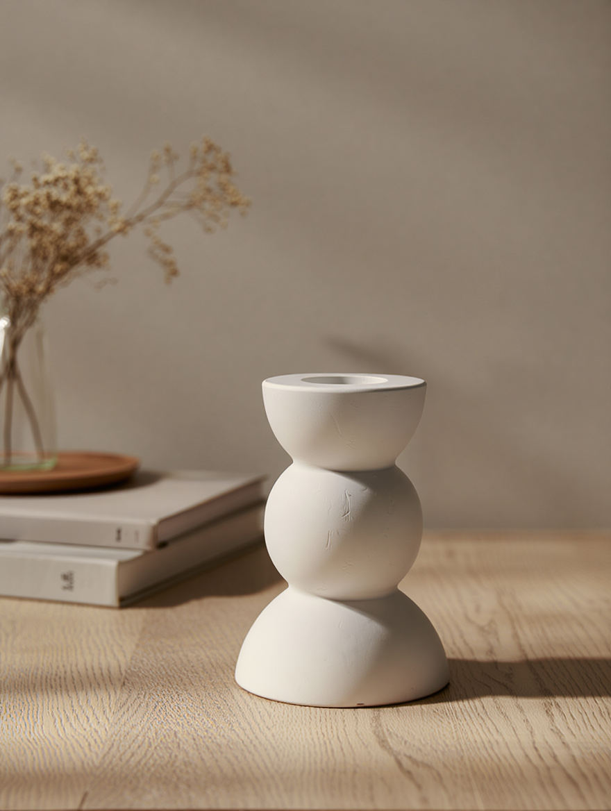 Minimalist Half Sphere Plaster Candle – White Cream  Home Decor