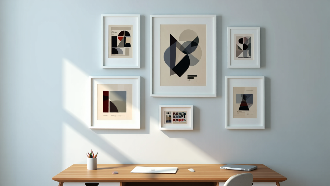 Nordic Bauhaus Mid-Century – Office Set of 5 Modern Prints
