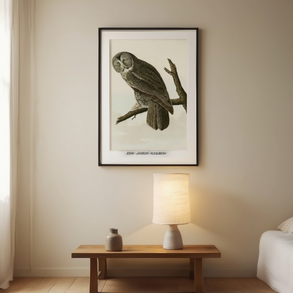Great Cinereous Owl by John James Audubon – Birds of America Ornithology Art Print