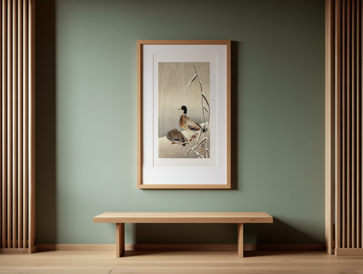 Affiche de Ohara Koson - Canards colverts dans la neige