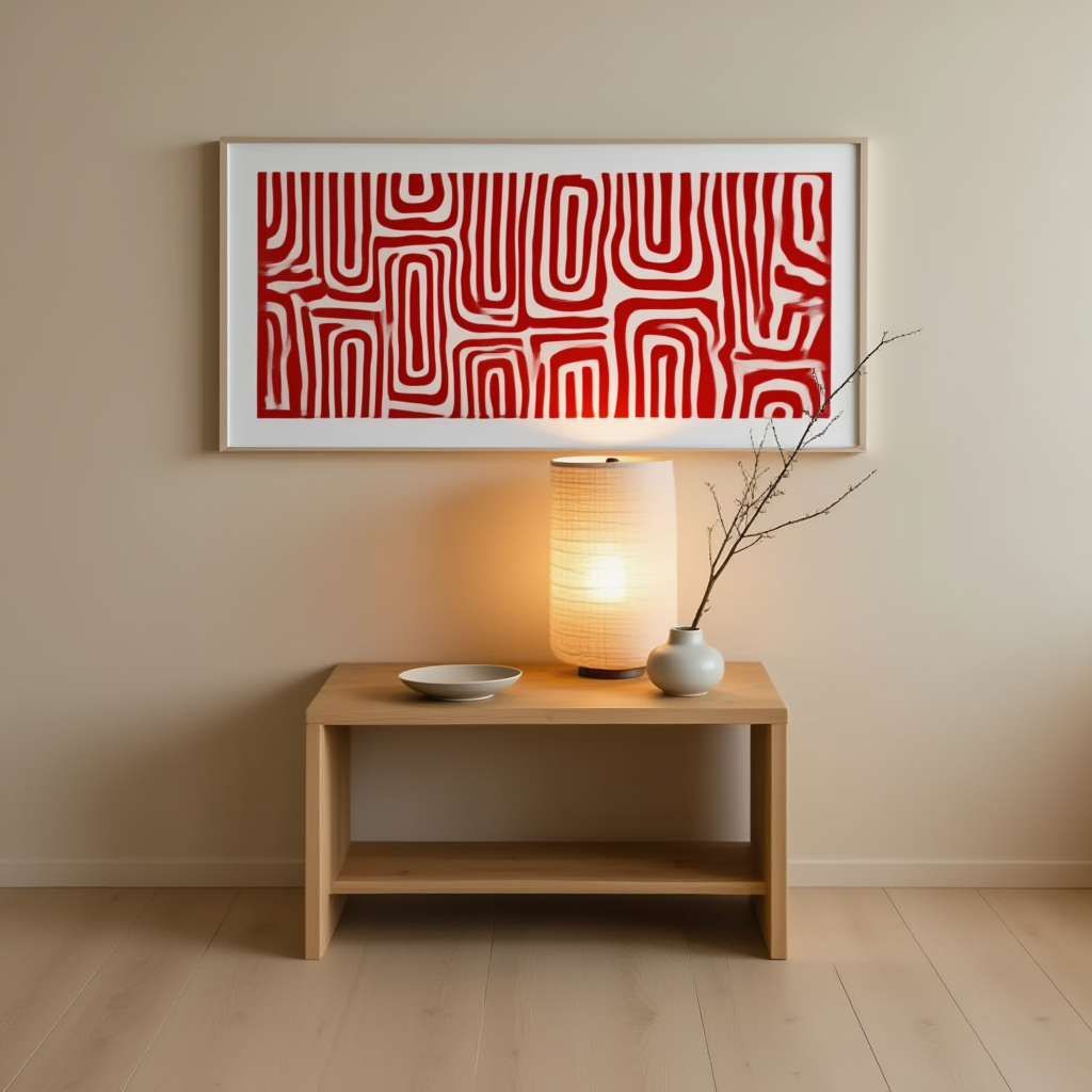 Geometric Maze Bold Red Abstract Art Poster