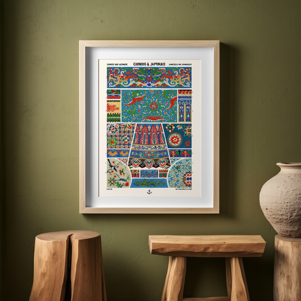 Illustration from L’Ornement Polychrome "Chinois & Japonais" by Auguste Racinet – Vintage French Decorative Art Print