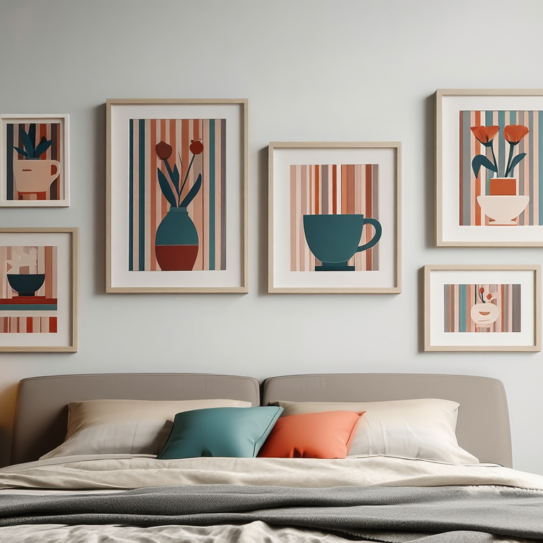 Striped Girl Coffee Art – Dining Room Set of 6 Prints