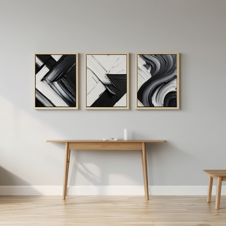 Abstract Black & White Canvas – Version 1 – Set of 3