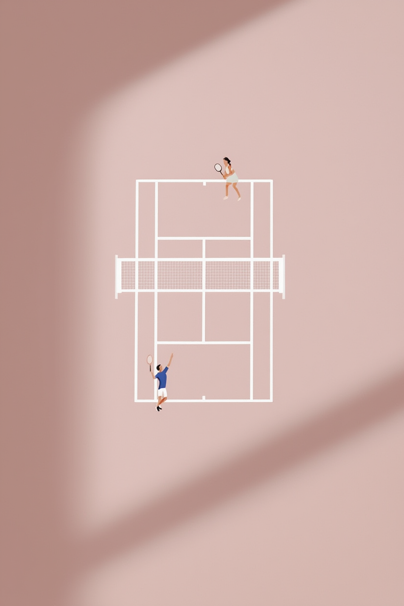 Bird’s Eye View Tennis Match Art Print – Minimalist Sports Wall Art
