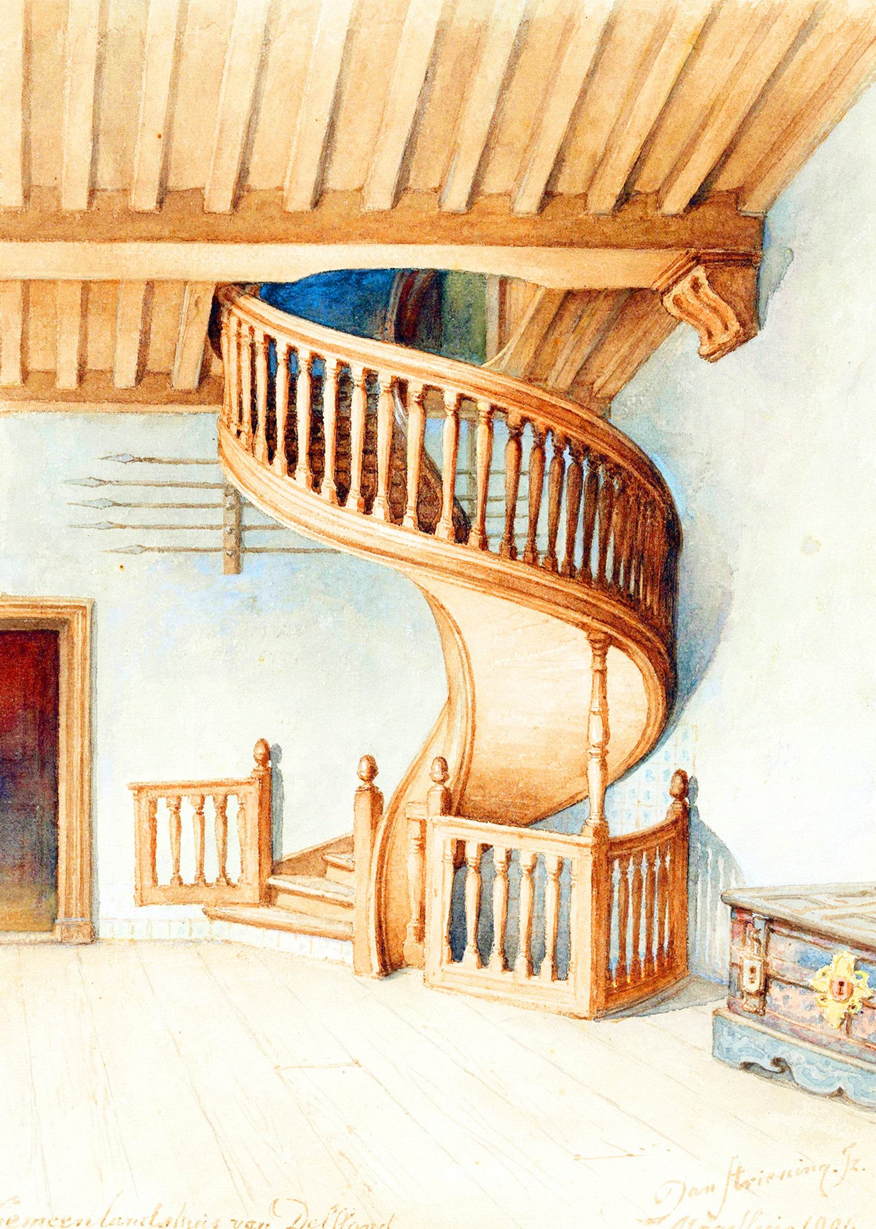 The wooden spiral staircase in the Gemeenlandshuis of Delfland - Hakyarts