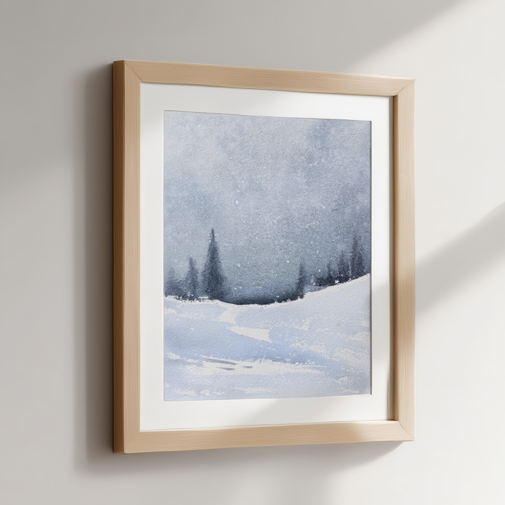 Watercolor Blue Winter Landscape Poster