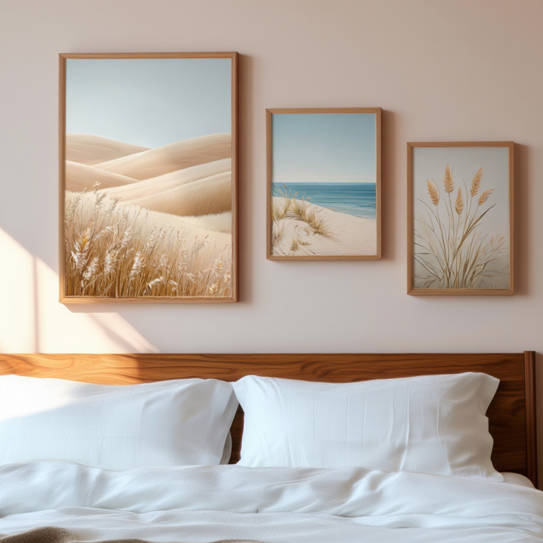 Beige Bohemian Beach Landscape – Office Set of 3 Prints