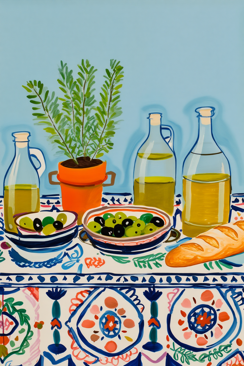 4 Mediterranean Diet Prints – Colorful Kitchen & Dining Wall Art