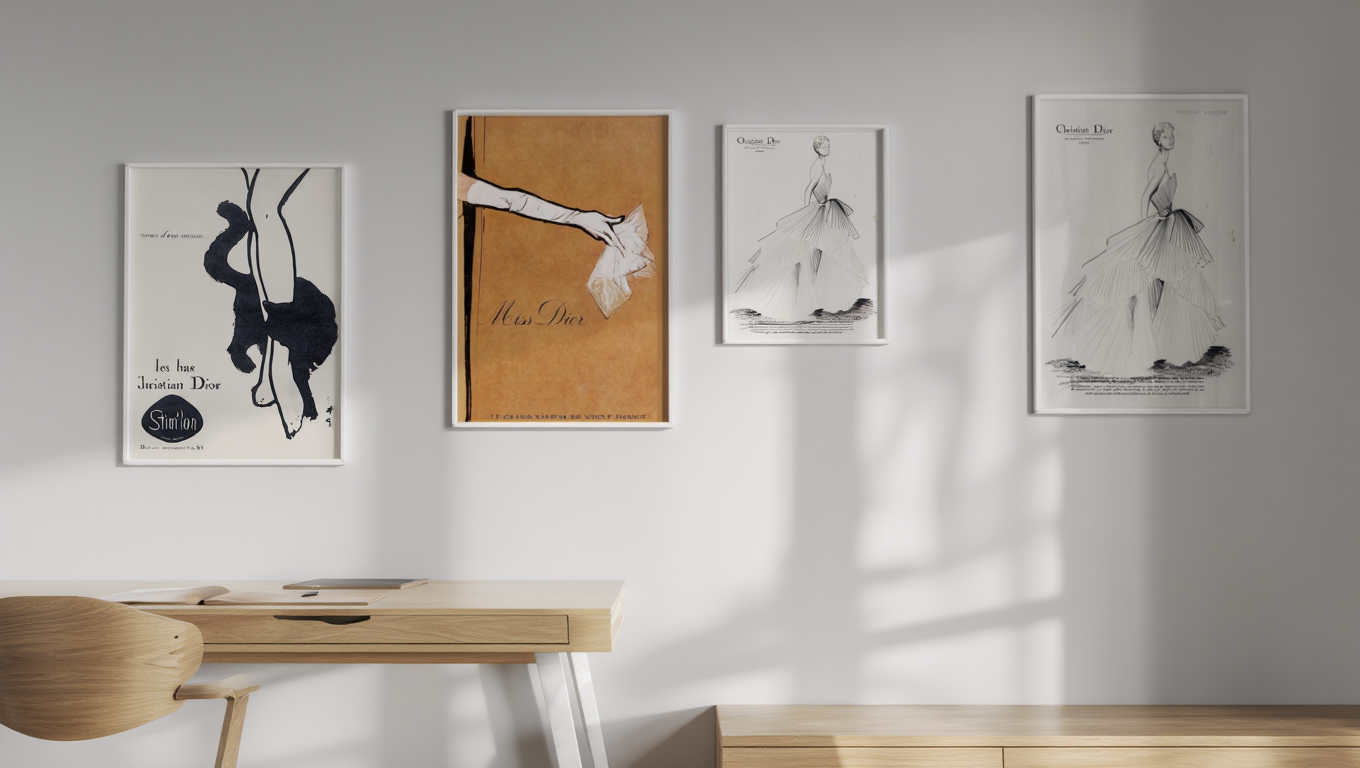 Vintage Fashion Chic – Dior-Inspired Wall Art Set - 4 Prints