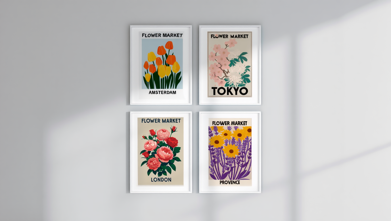 4 Flower Market City Prints – Colorful Travel & Home Wall Art