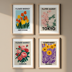 4 Flower Market City Prints – Colorful Travel & Home Wall Art - Hakyarts