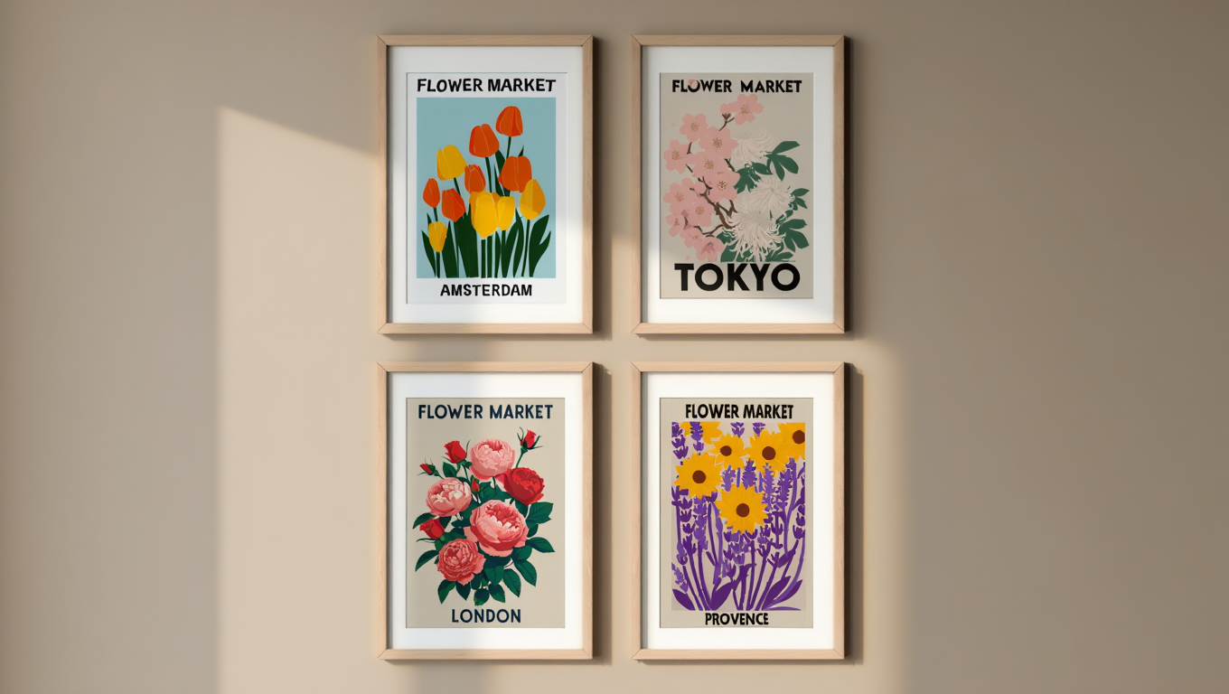 4 Flower Market City Prints – Colorful Travel & Home Wall Art