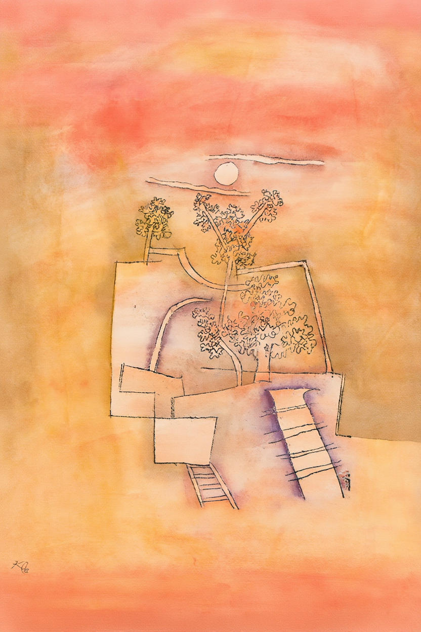 Set of 3 Decorative & Abstract Modern Prints  –  Schabloniertes Papier, Tree Culture & Kleines Warm