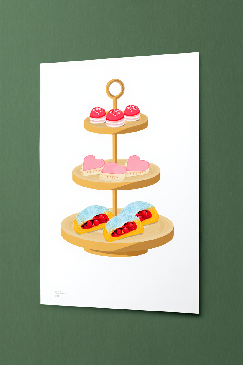 5 Colorful Afternoon Tea Party Prints – Red, Pink & Pastel Blue Nordic Picnic & Dessert Wall Art for Kitchen, Dining & Living Room Decor