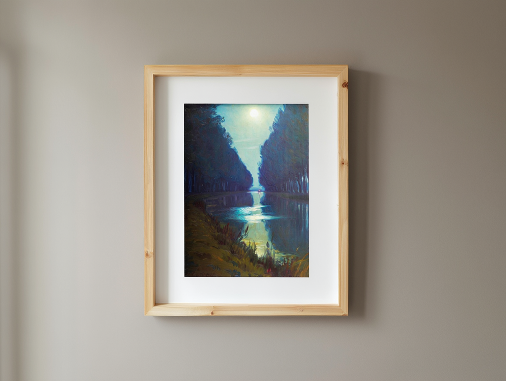 Canal de Chelles « Clair de Lune » de Charles Guilloux – Impression d’art paysager français du XIXe siècle