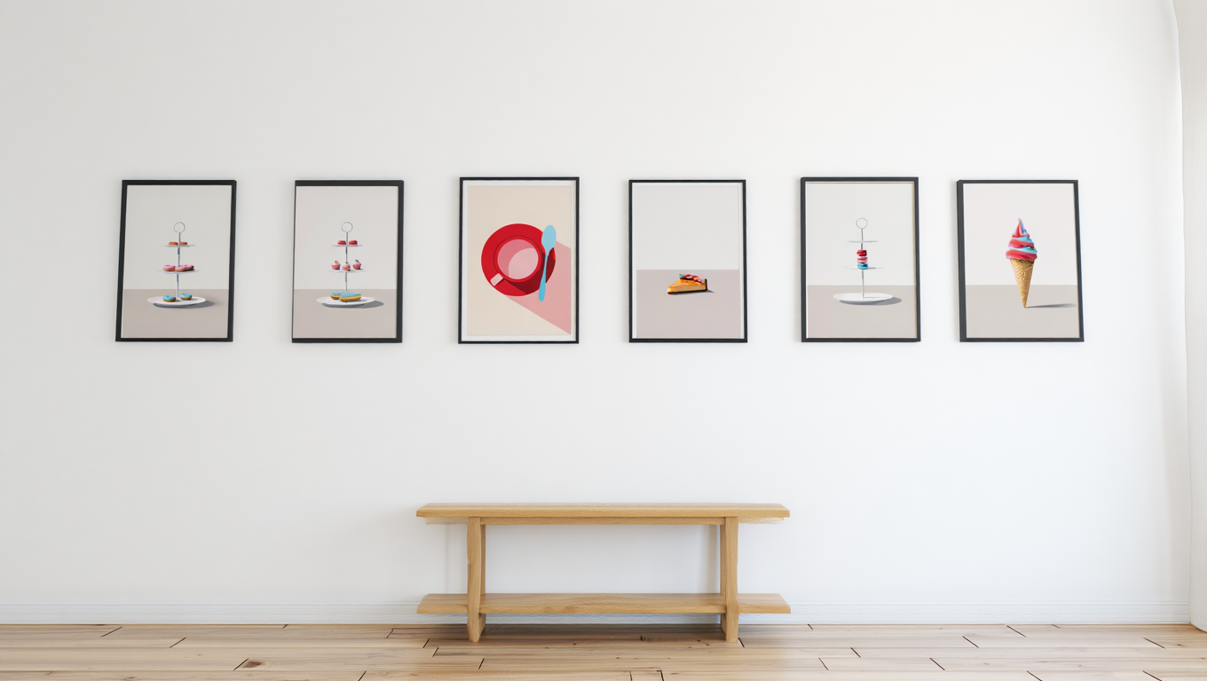 6 Nordic Dessert Prints – Minimalist Cake & Pastry Wall Art for Kitchen, Dining & Living Room Decor