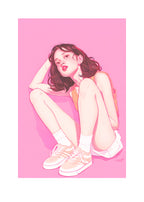 Pink Minimalist Woman Portrait Wall Art