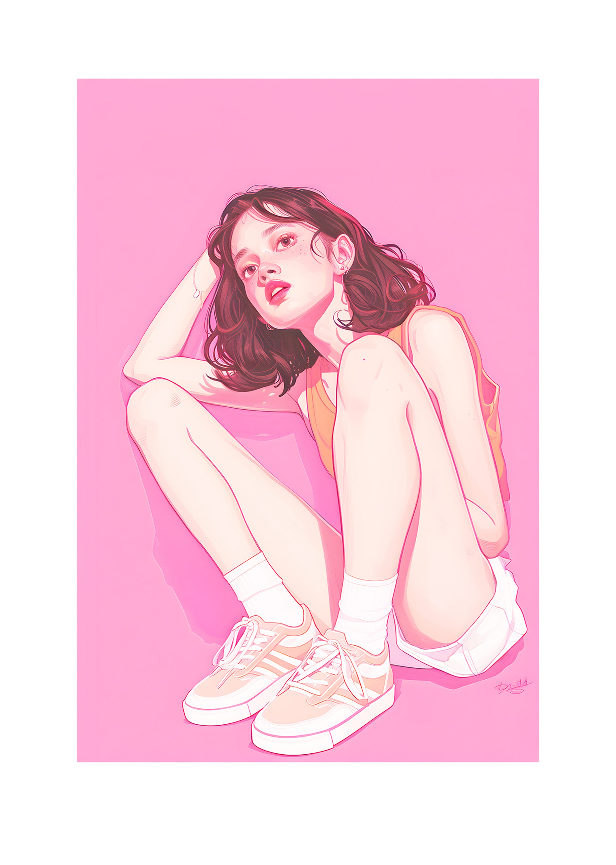 Pink Minimalist Woman Portrait Wall Art