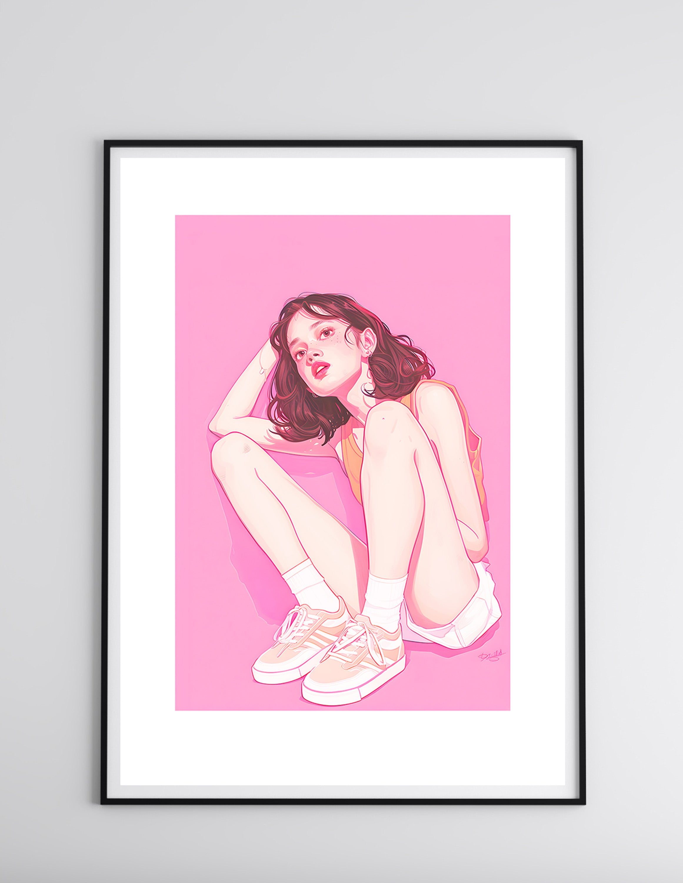 Pink Minimalist Woman Portrait Wall Art