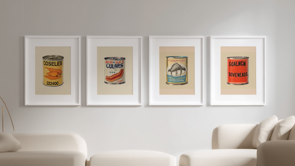 4 Retro Canned Food Prints – Vintage Kitchen Wall Art Collection