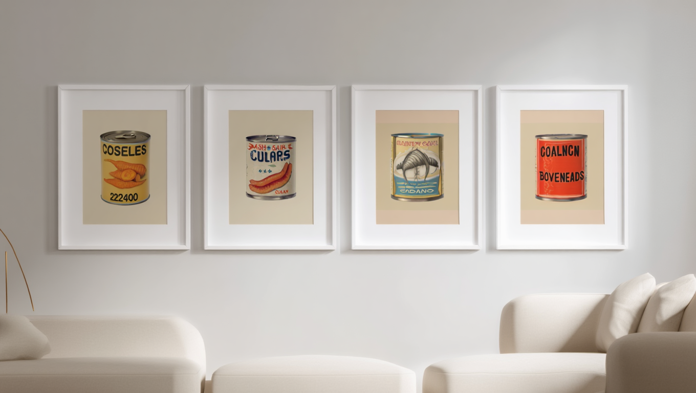4 Retro Canned Food Prints – Vintage Kitchen Wall Art Collection