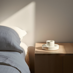Minimalistisk kort lysestage – Hvid cremefarvet boligindretning | Hakyarts