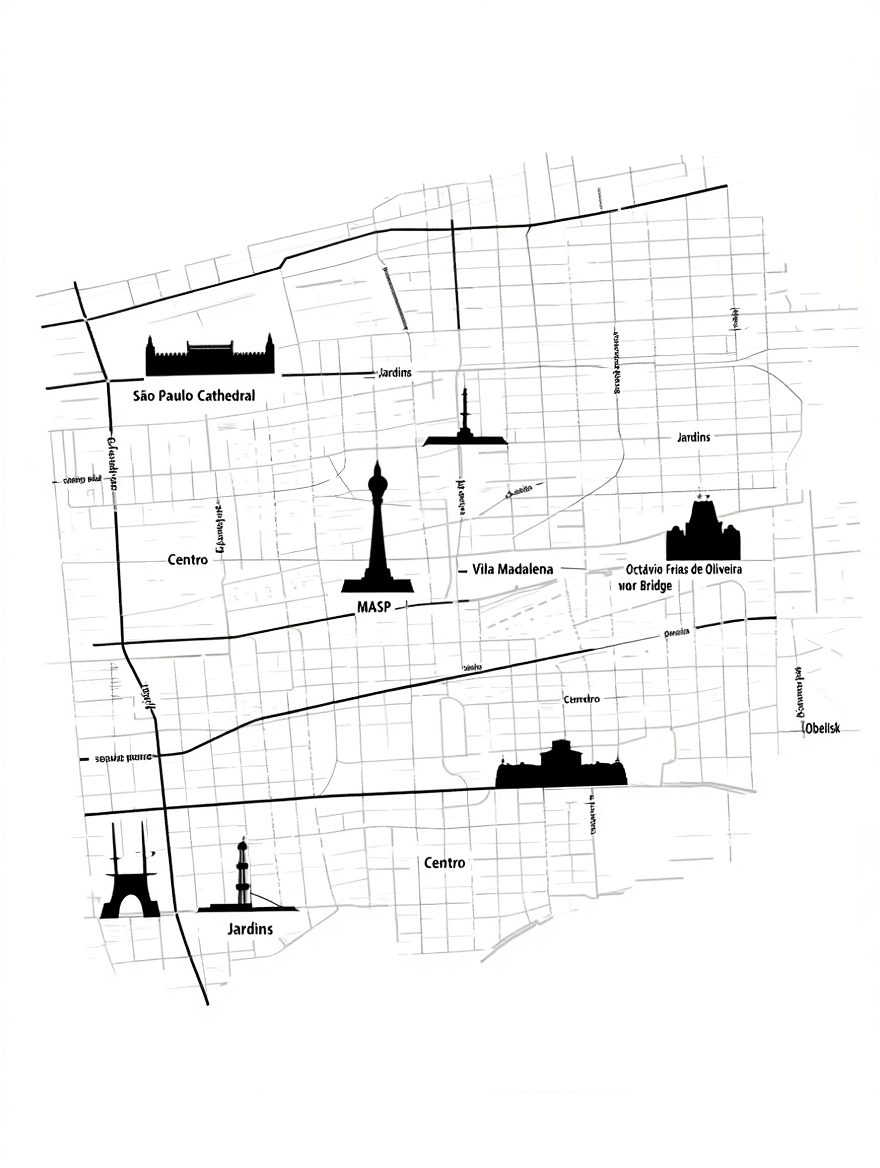 São Paulo City Map Poster – Minimalist Black & White Urban Wall Art Print