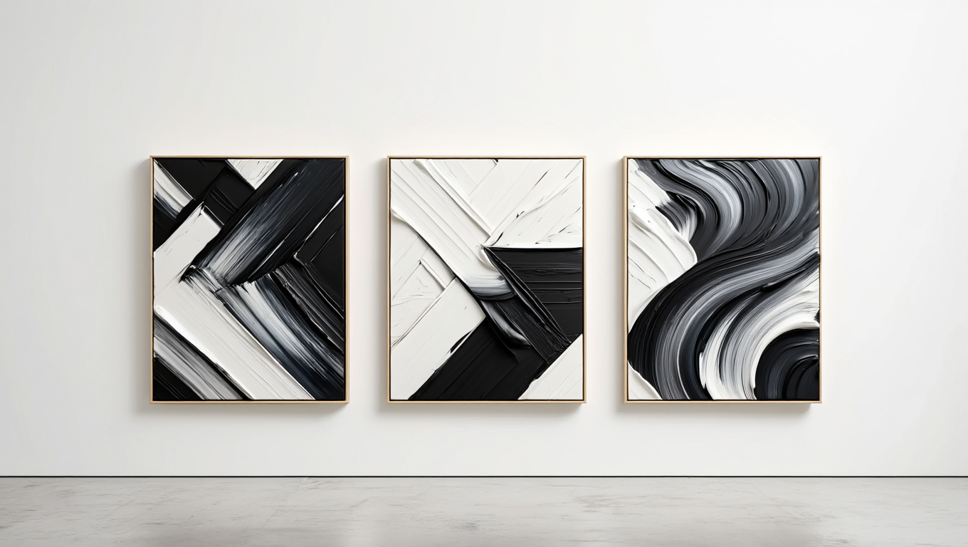 Abstract Black & White Canvas – Version 1 – Set of 3