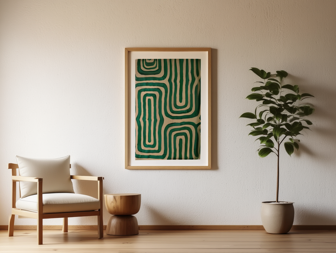 Geometric Maze Bold Green Abstract Art Poster