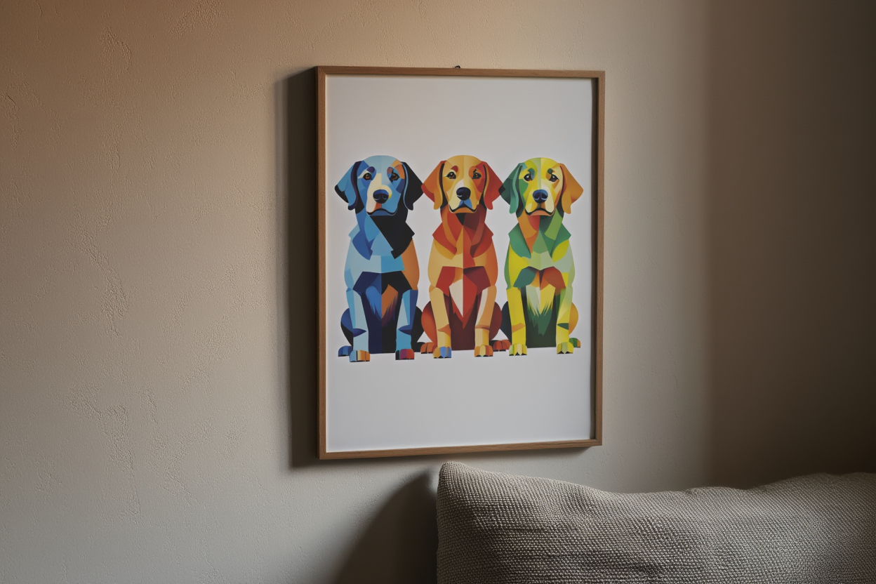 Geometric Dogs Pop Art Poster – Modern Dog Wall Art Print