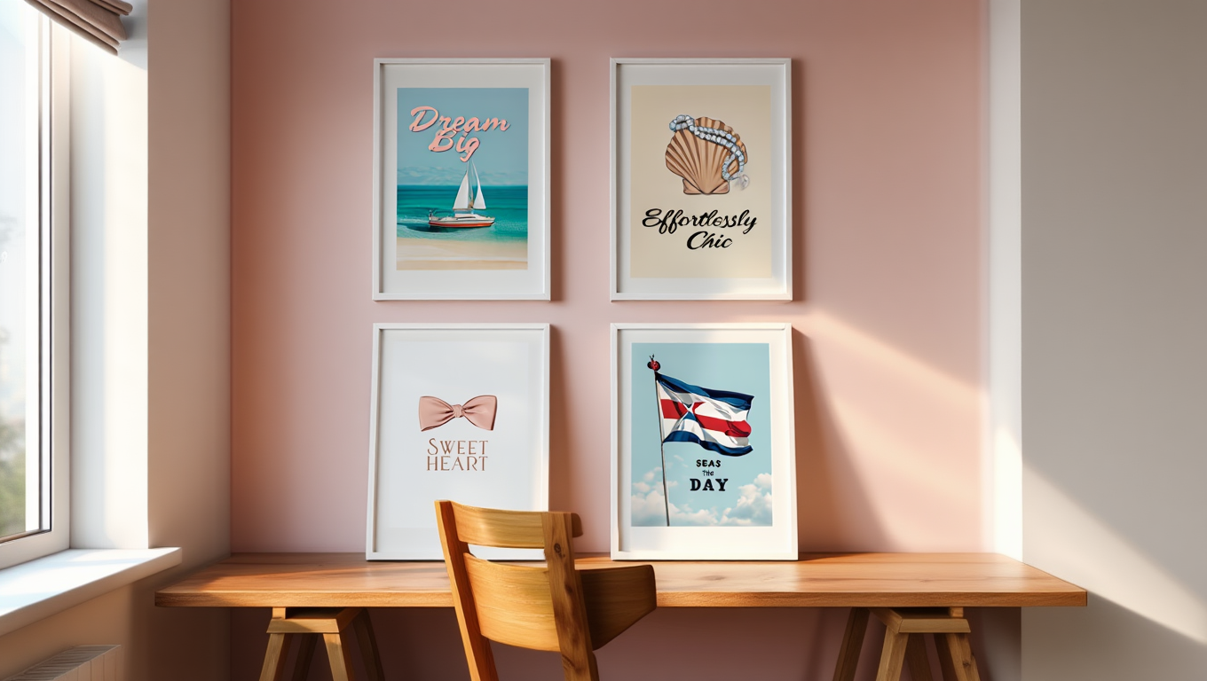 Trendy Preppy Coquette – Kitchen Wall Art Set of 4