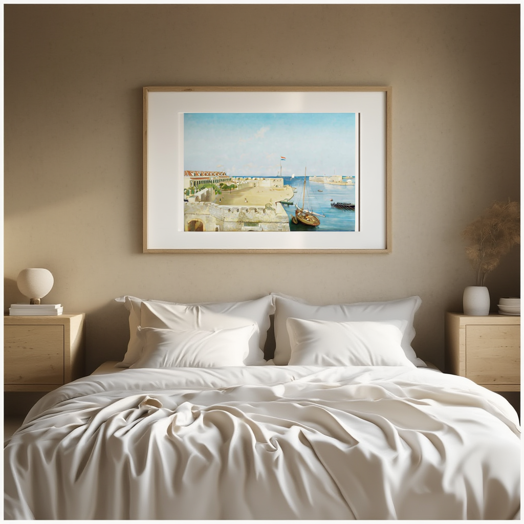 The Harbor Entrance of Willemstad with the Government Palace (1858) by Prosper Crébassol – Vintage Maritime Art Print