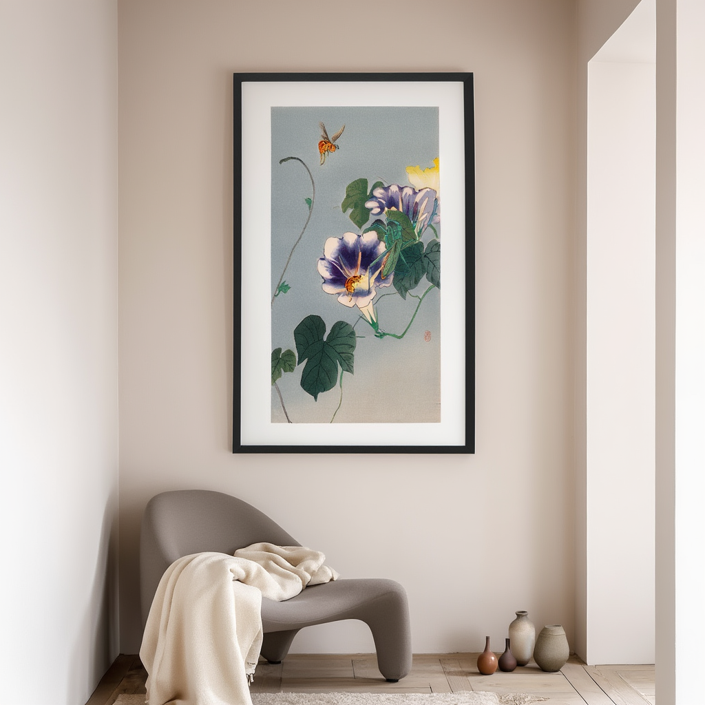 Wasps and Praying Mantis – Ohara Koson Poster | Japanese Nature Art Print