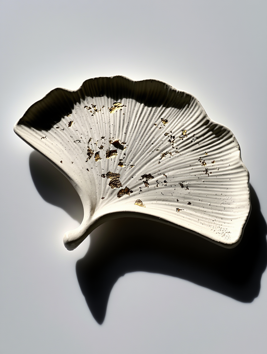 Ginkgo Leaf Tray, White Plaster Trinket Dish, Handmade Minimalist Decor, Jewelry Tray