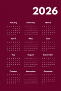 2026 Burgundy Calendar – Minimalist Wall Planner