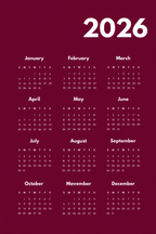 2026 Burgundy Calendar – Minimalist Wall Planner