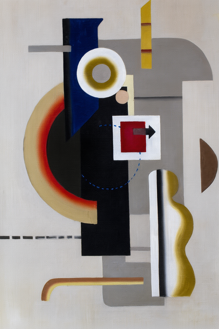 Set of 3 Modernist Abstract Prints – Maschine grau mit Pfeil II, Ohne Titel & Spiralschraubenblüten I