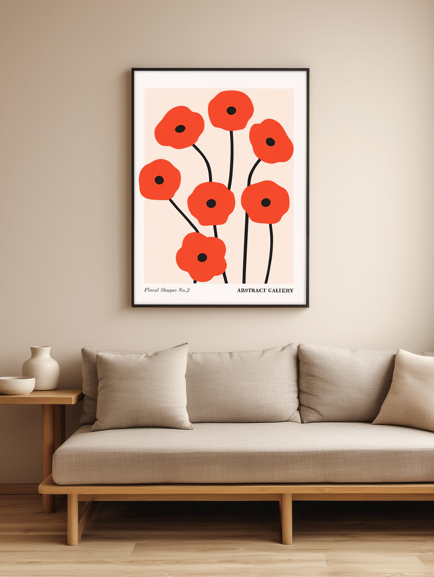 Red Floral Shapes Poster