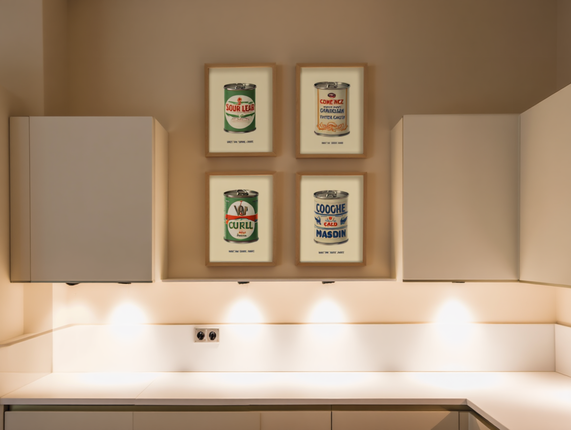 4 Retro Canned Food Posters – Vintage Kitchen Wall Art Prints