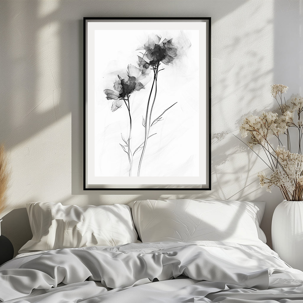 Monochrome Bloom Minimal Floral Sketch Art