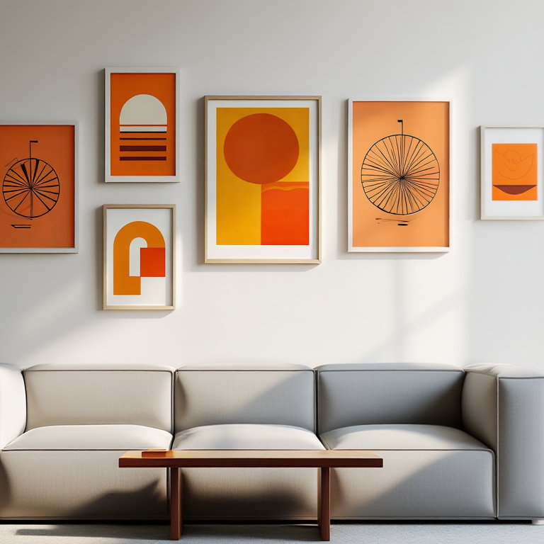 Abstract Orange Bauhaus Bicycle – Dormitory Set of 5 Prints
