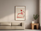Woman Red Line Art – Reading Print - Hakyarts