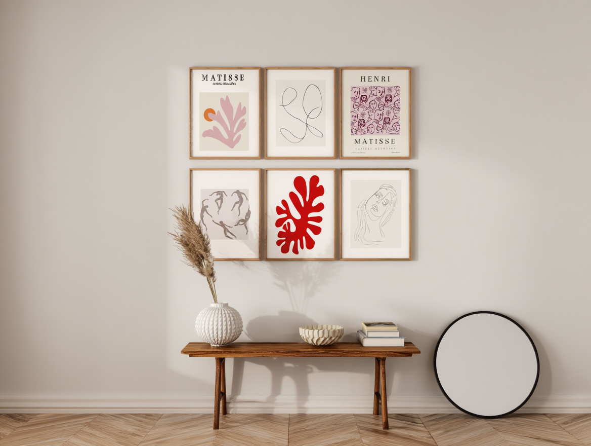 Matisse-Inspired Wall Art Set — 6 Minimalist Prints in Beige and Muted Colour Palette for Home Decor