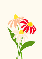 Set of 3 Wall Art Prints – Red Tulips, Flower Market & Modern Coneflower Botanical Collection